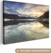 Lac de montagne en hiver Suisse Toile 30x20 cm - petit - Tirage photo sur toile (Décoration murale salon / chambre) / Peintures sur toile nature