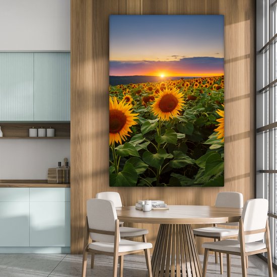 Peinture sur toile - Photo sur toile - Tournesol - Fleurs - Nuages ​​- Ciel - Lumière du soleil - Décoration de chambre - Fleurs sur toile - 120x180 cm - Chambre