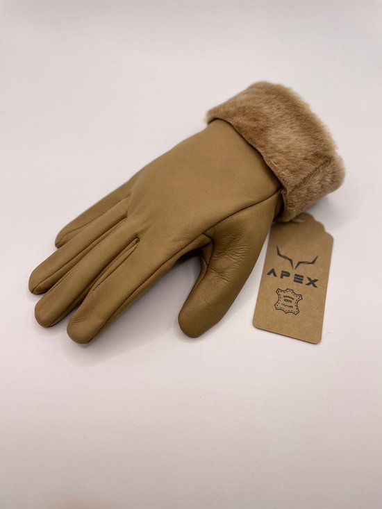 Apex Gloves - Dames en Heren Leren Handschoenen - Hoge kwaliteit %100 Schapenleer - Lichtbruin - Winter - Extra warm - Maat S