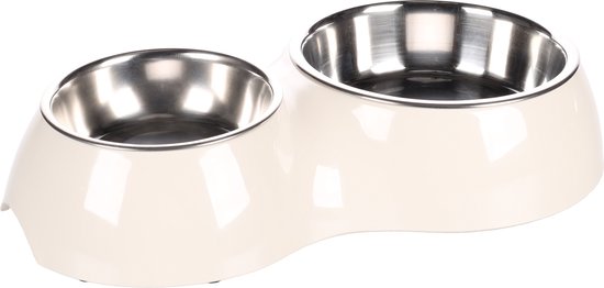 Flamingo - Hondenvoerbak Duo - Wit - 30 x 17.5 x 6.3 cm