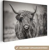 Canvas Schilderij Schotse Hooglander - Zwart - Wit - 120x80 cm - Wanddecoratie