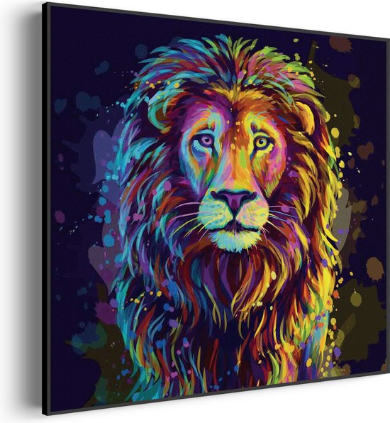 Akoestisch Schilderij Colored Lion Vierkant Pro XL (100X100) - Akoestisch paneel - Akoestische Panelen - Akoestische wanddecoratie - Akoestisch wandpaneel