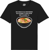 Een vrouw is als erwtensoep - Grappige Tekst Shirt - Mannen Vrouwen Unisex Kleding - Leuke Teksten - Verjaardag Cadeau Idee - Unisex T-Shirt - Zwart - Maat XXL