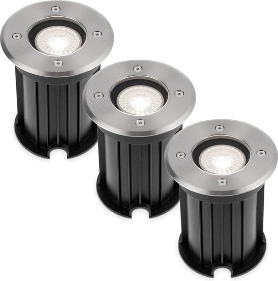 HOFTRONIC 3x HOFTRONIC Maisy - Grondspots LED voor buiten - Rond - RVS - IP65 Waterdicht - Verwisselbare GU10 - 5 Watt 400 Lumen - 6000K Daglicht wit - 3 jaar garantie