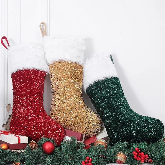 WLLHYF 3 Pack Kerst Kous 3D Grote Kerstman, Santa, Sneeuwpop, Rendier