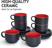 6 x 75 ml aardewerk espresso mok/mokken set zwarte buitenkant kleurrijke binnenkant (Rood)