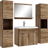 Lieu de bain - Meubles de salle de bain Montréal XL 60cm - Marron - Meubles de salle de bain avec miroir et deux armoires latérales