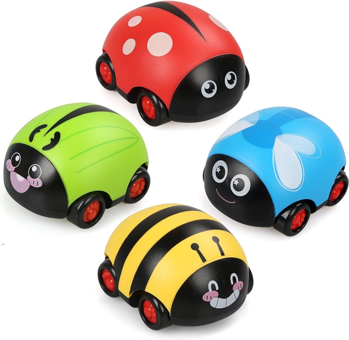 Borzmarket Opwindauto 4 stuks speelgoedauto set van 4 stuks voor baby's auto speelgoed voertuigen wrijving terugtrekken speelgoedauto's kinderspeelgoed kousenvullers voor jongens en meisjes