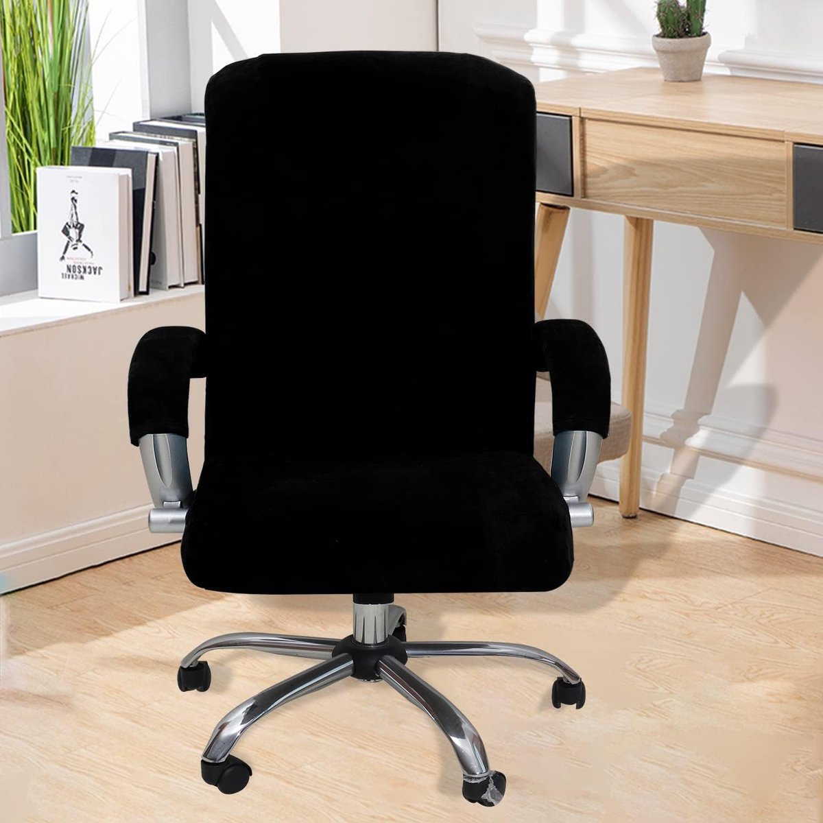 Maat M/L fluwelen bureaustoelhoes, stretch, effen kleur, anti-vuil
