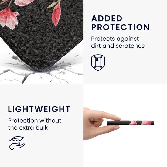 kwmobile flip cover geschikt voor Pocketbook Era / Era Color - Hoes met handgreep en voorvak voor e-reader - Book case in poederroze / wit / zwart - Magnolia design van Merkloos — afbeelding 2