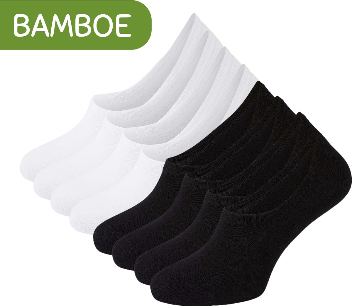 Sokjes.nl ® Bamboe no-show Footies - 8 paar - Zwart/wit (Combipack) - 39-42 - Sokken