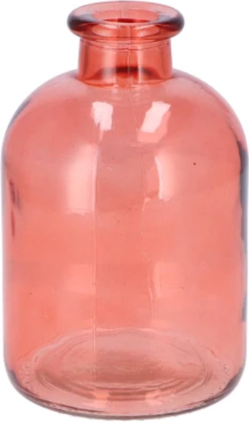 DK Design Bloemenvaas fles model - helder gekleurd glas - koraal roze - D11 x H17 cm
