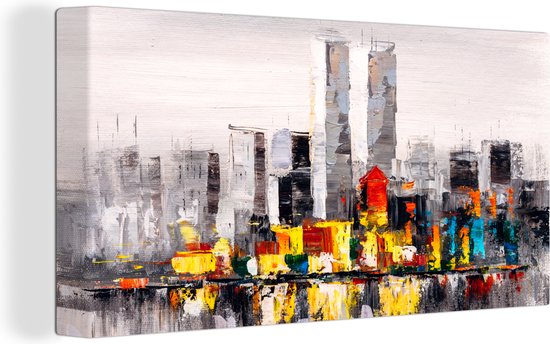 Toile - Peinture - Peinture à l'huile - Skyline - Abstrait - Art - 80x40 cm - Décoration d'intérieur - Peintures sur toile