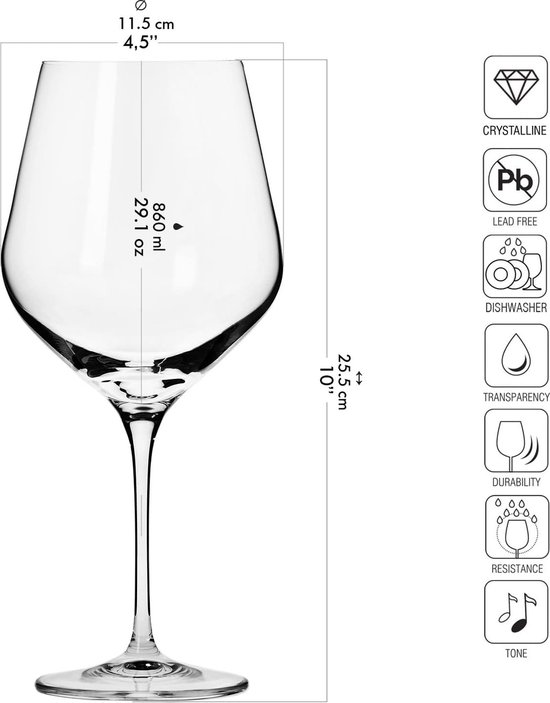 RCR Crystal Fluente grote wijnglazen - 290ml (9.75oz) - Set van 6