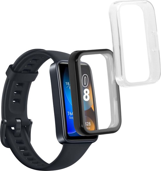 Foto: Kwmobile 2x smartwatch hoes geschikt voor huawei band 9 band 8 hoesje siliconen sporthorloge cover activity tracker case in transparant zwart