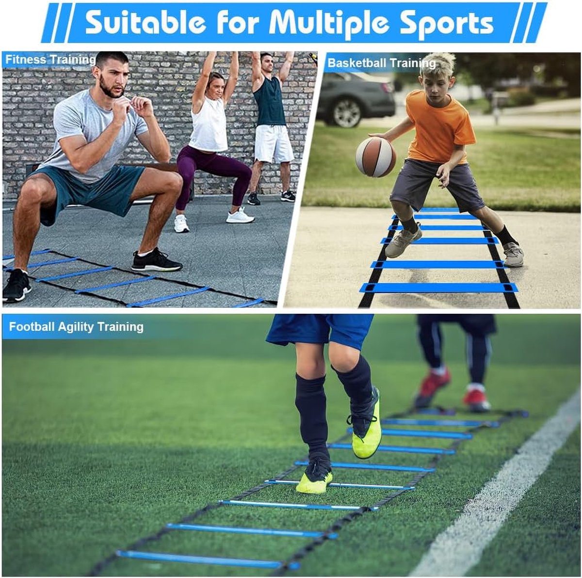 Football Training Accessories, Movement Training Set, 5 m Coordination Ladder, Training Ladder, 4 x Boards, 20 x Disc Cones, Resistance Bands, Resistance Screen and Jump Rope with Carry Bag