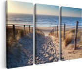 Artaza Canvas Schilderij Drieluik Voetpad in de Duinen met Strand en Zee - 90x60 - Foto Op Canvas - Canvas Print
