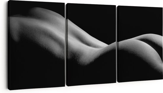 Artaza Canvas Schilderij Drieluik Blote Rug en Billen van een Vrouw - Erotiek - Zwart Wit - 180x80 - Groot - Foto Op Canvas - Canvas Print