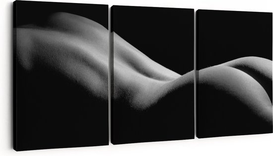 Foto: Artaza canvas schilderij drieluik blote rug en billen van een vrouw erotiek zwart wit 180x80 groot foto op canvas canvas print