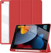 Geschikt Voor iPad Hoes 9/8/7 - 9e/8e/7e Generatie - 10.2 Inch - 2021/2020/2019 - Solidenz Hybrid Bookcase - Cover Met Autowake - Hoesje Met Pencil Houder - A2757 - A2777 - A2696 - Rood