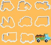 Set Découpes avec Véhicules; Truck, Grue, Dépanneuse, Tracteur etc. 8 pièces - Découper de la pâte à biscuits, Faire des formes en Argile