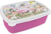 Broodtrommel Roze - Lunchbox - Brooddoos - Unicorn - Regenboog - Kinderen - Meiden - Auto - 18x12x6 cm - Kinderen - Meisje cadeau