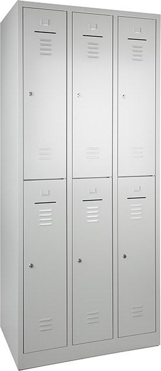 ABC Kantoormeubelen Lockerkast WRC 6 deurs met Blauwe deuren en uitgevoerd met hangoogsluiting (excl. hangslot) Licht grijs (Ral 7035)