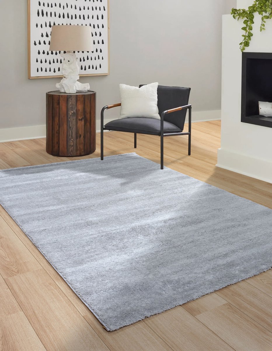 Flycarpets Bolana Modern Effen Vloerkleed - Lichtgrijs / Zilver - 160x230 cm