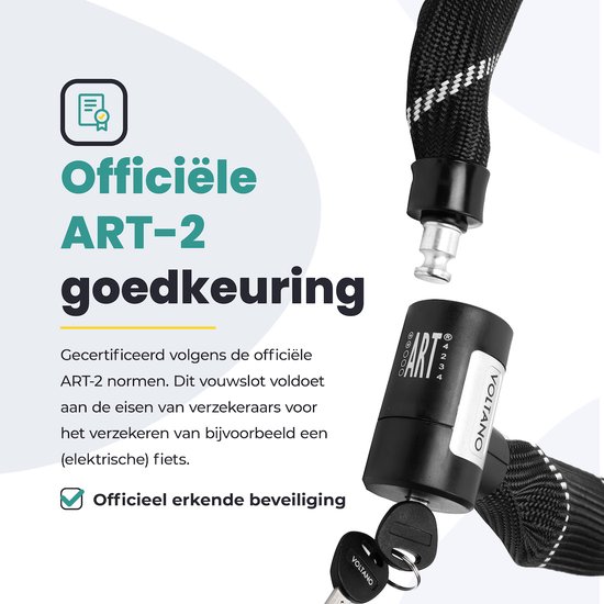 Voltano ART2 Kettingslot - Zwart - 120 CM - ART 2 Slot Goedgekeurd Voor De Fietsverzekering - Voltano