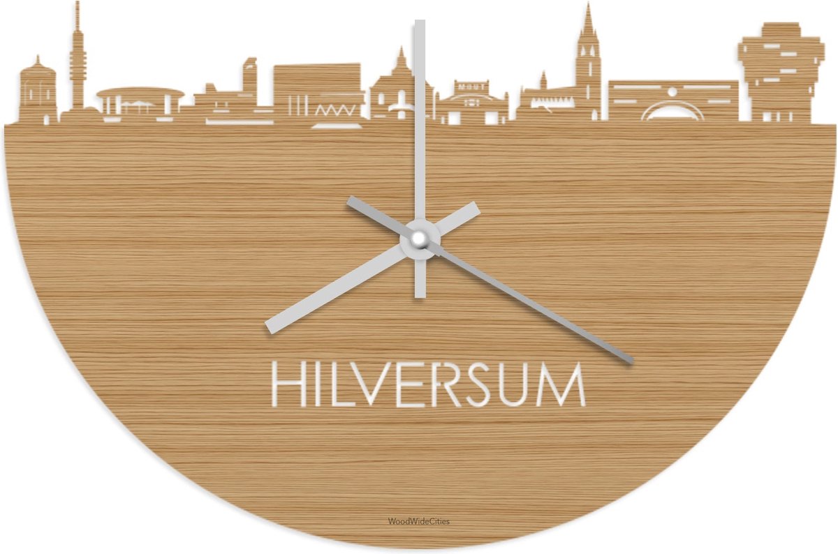 Skyline Klok Hilversum Bamboe hout - Ø 40 cm - Stil uurwerk - Wanddecoratie - Meer steden beschikbaar - Woonkamer idee - Woondecoratie - City Art - Steden kunst - Cadeau voor hem - Cadeau voor haar - Jubileum - Trouwerij - Housewarming -