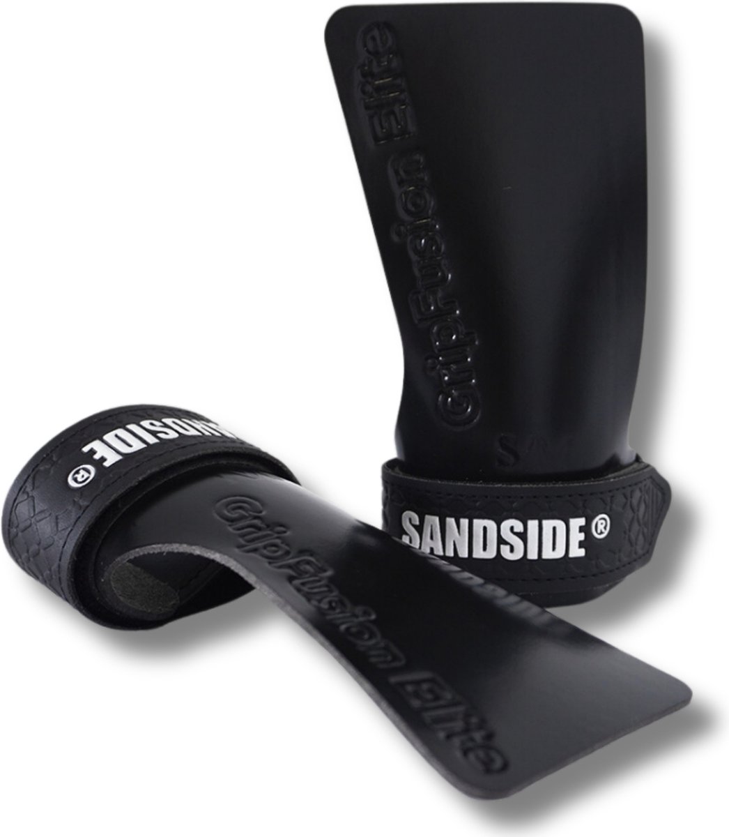 Sandside - CrossFit Grips - Elite 2.0 - Fitness Handschoenen - Sticky Hand Grips - No Chalk - Fingerless Grips - Pure Black S/M