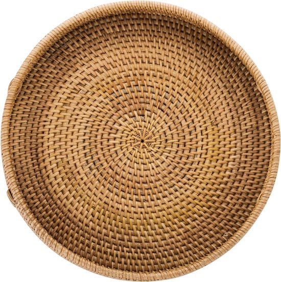 Rieten dienblad, handgeweven rotan rechthoekig dienblad met handgrepen voor ontbijt dranken snack eettafel salontafel