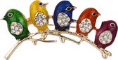 Vogels Vogeltjes Op Tak Broche Sierspeld 3.9 cm / 2 cm / Groen Geel Blauw Oranje Paars