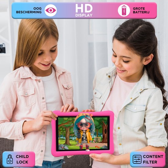 Kinderen Tablet 7 inch Android 10 Go Quad Core 32 GB 3500 mAh, tablet voor kinderen met etui | kinderbeveiliging | WiFi | Bluetooth | onderwijs | entertainment (blauw