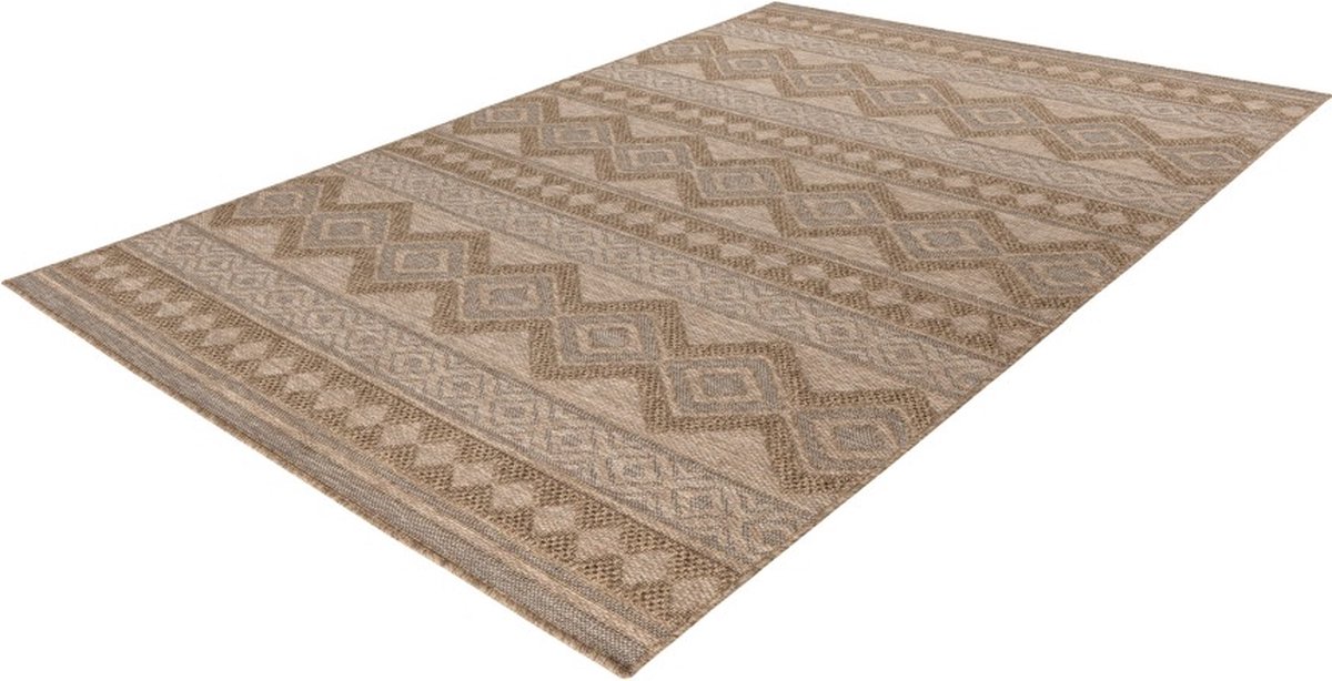 Lalee Costa- sisal look- ibiza vloerkleed- buitentapijt- in en outdoor- flatwave- laagpolig- vlecht- inheems motief- waterbestendig- tuin kleed- 120x170 cm beige