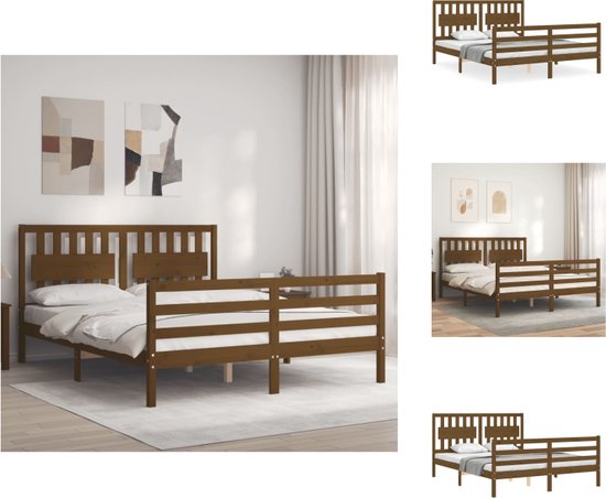 vidaXL Bed Honey Brown 205.5x155.5x100cm - Solid Pine Wood - Plywood Slats - Bed