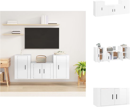 vidaXL TV-meubelset - klassiek design - hoogglans wit - 1x 80x34.5x40 cm + 2x 40x34.5x60 cm - bewerkt hout - Voldoende opbergruimte - Kast