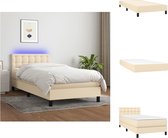 vidaXL Boxspring Bed - Crème - 203 x 100 x 78/88 cm - Verstelbaar hoofdbord - LED-verlichting - Pocketvering matras - Huidvriendelijk topmatras - Bed