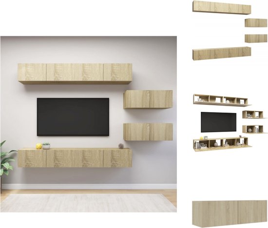 vidaXL Televisiemeubelset Hangend - Spaanplaat - Sonoma eiken - 4x 100x30x30 cm - 2x 80x30x30 cm - Kast