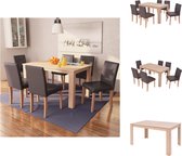 vidaXL Eettafelset - Bruin - 140 x 80 x 75 cm - Tafel van spaanplaat met eikenhouten afwerking - Stoelen van kunstleer en beukenhout - Set tafel en stoelen