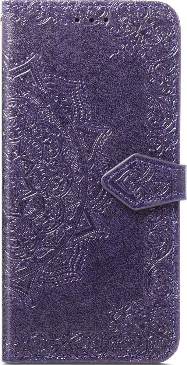 Mobigear Telefoonhoesje geschikt voor Samsung Galaxy S21 FE Hoesje | Mobigear Mandala Bookcase Portemonnee | Pasjeshouder voor 3 Pasjes | Telefoonhoesje voor Pinpas / OV Kaart / Rijbewijs - Paars