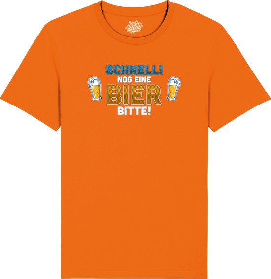 Schnell! Nog Eine Bier Bitte! - Grappige Apres Ski Wintersport Kleding - Mannen / Vrouwen / Unisex - Foute Ski en Snowboard Vakantie Outfit Cadeau - Unisex T-Shirt - Oranje - Maat XXL