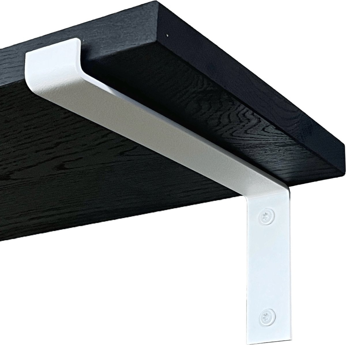 GoudmetHout Wandplank Industrieel - 220 x 25 cm Muurplank - Zwart Eiken Hout - Decoratie Wandrek & Boekenrek - Hangplank Keuken - Wall Shelf + 2 Mat Witte Plankdragers van Staal Zwart - Mat wit - 25 cm