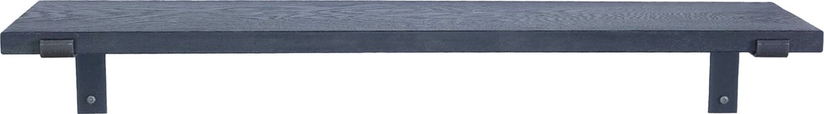 GoudmetHout® Wandplank Industrieel - 220 x 20 cm Muurplank - Zwart Eiken Hout - Decoratie Wandrek & Boekenrek - Hangplank Keuken - Wall Shelf + 2 Mat Blanke Plankdragers van Staal