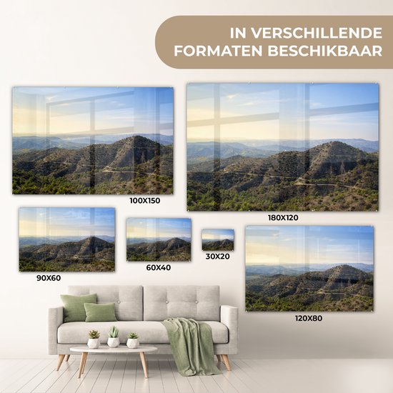 Peinture sur verre MuchoWow® 150x100 cm - Peinture sur verre acrylique - Les montagnes du Trodos à Chypre par une journée ensoleillée - Photo sur verre - Peintures