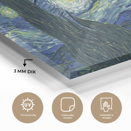 MuchoWow® Peinture sur Verre - Nuit Étoilée - Peinture - Maîtres Anciens - Vincent van Gogh - 60x40 cm - Peintures sur Verre Acrylique - Photo sur Glas