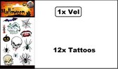 1x vel met 12 Tattoos Creepy - nep tatoo - Halloween Festival landen Griezel thema feest fun plakplaatjes