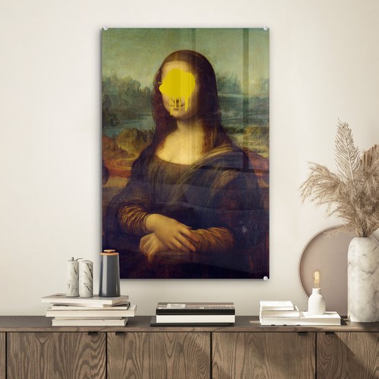 MuchoWow® Peinture sur verre 40x60 cm - Peinture sur verre acrylique - Mona Lisa - Leonardo de Vinci - Jaune - Photo sur verre - Peintures