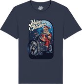 Merry Christmas Motor Kerstman - Foute kersttrui kerstcadeau - Dames / Heren / Unisex Kleding - Grappige Kerst Outfit - T-Shirt - Unisex - Navy Blauw - Maat 4XL