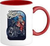 Merry Christmas Motor Kerstman - Foute kersttrui kerstcadeau - Dames / Heren / Unisex Kleding - Grappige Kerst Outfit - Mok - Rood